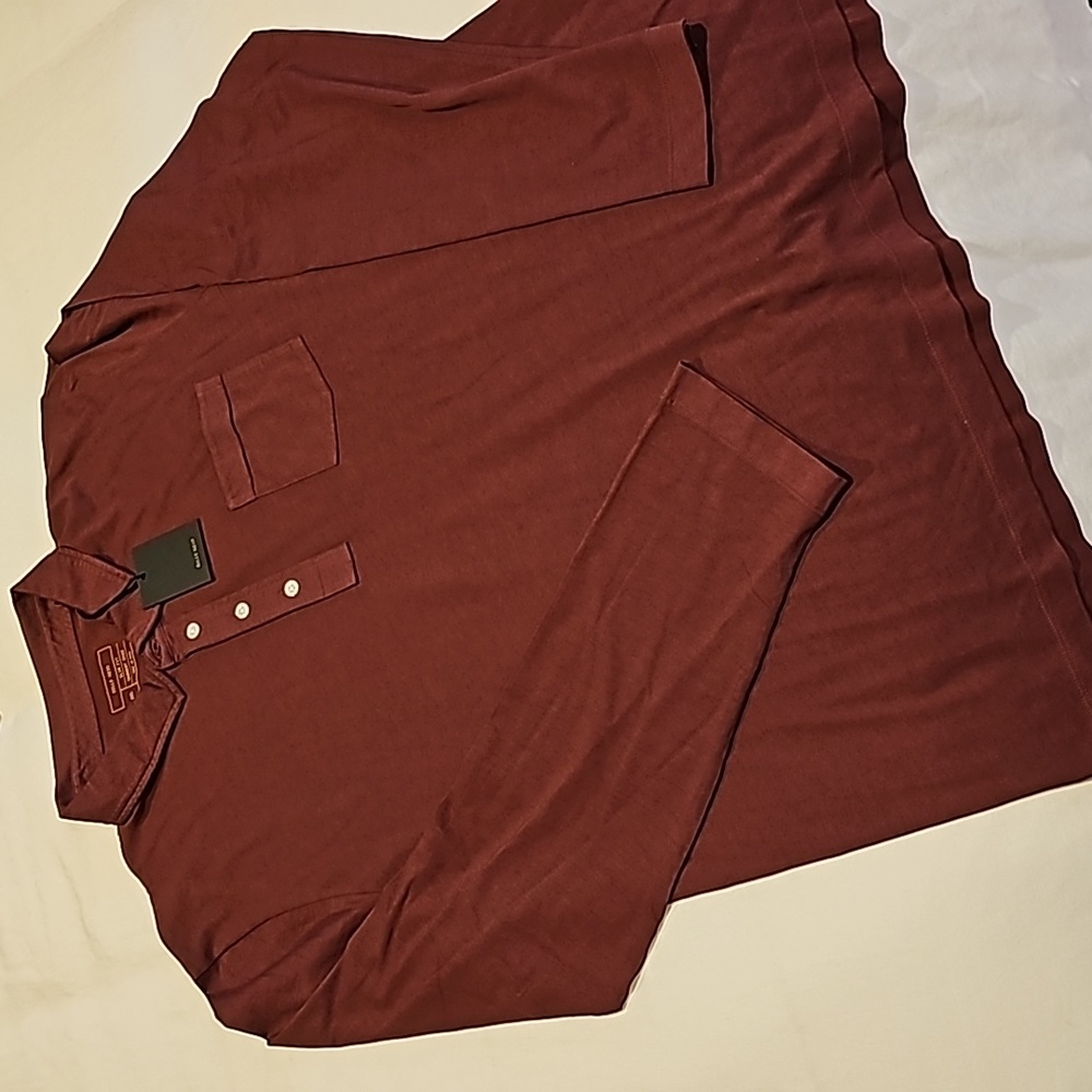 Billy Reid Long Sleeve Pensacola Polo in Burgundy "Wine" color Size XXL